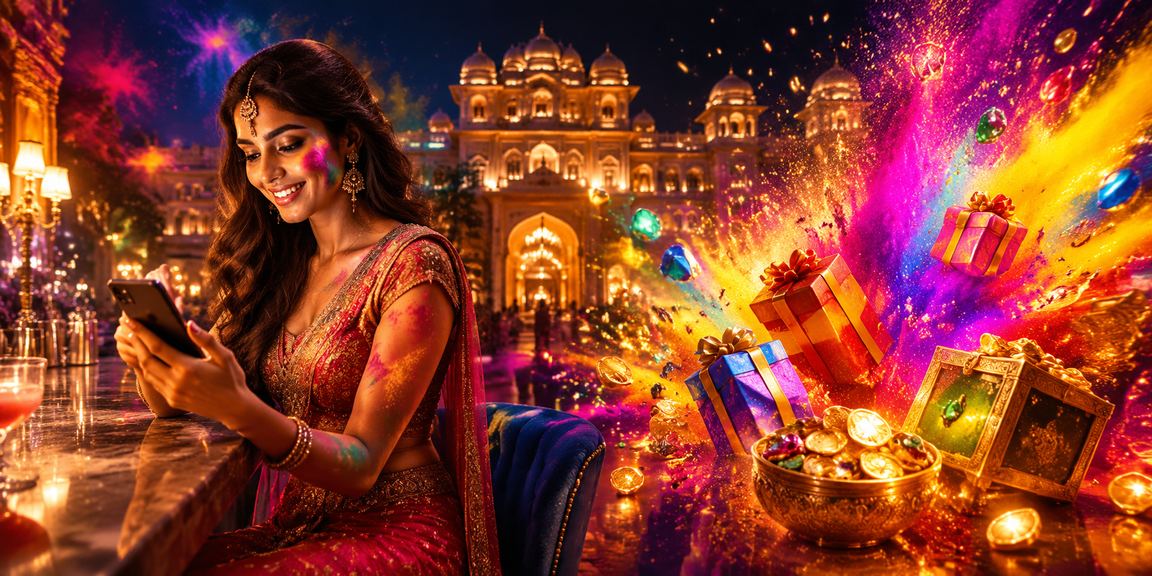 Indian player accessing mobile casino bonuses during Holi
